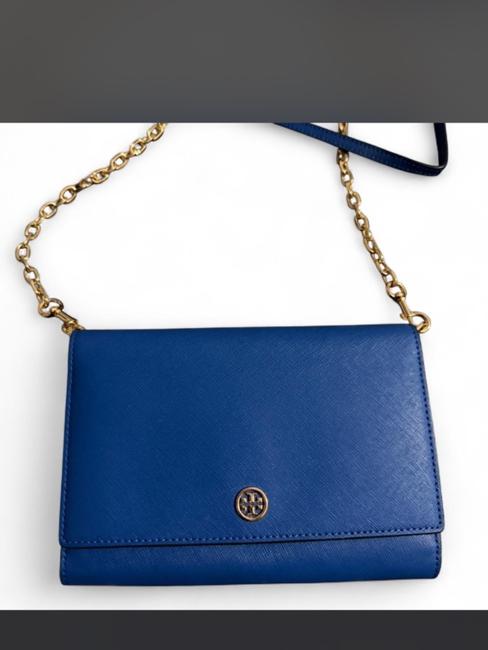 Tory Burch Royal Blue Saffiano Leather Chain Crossbody